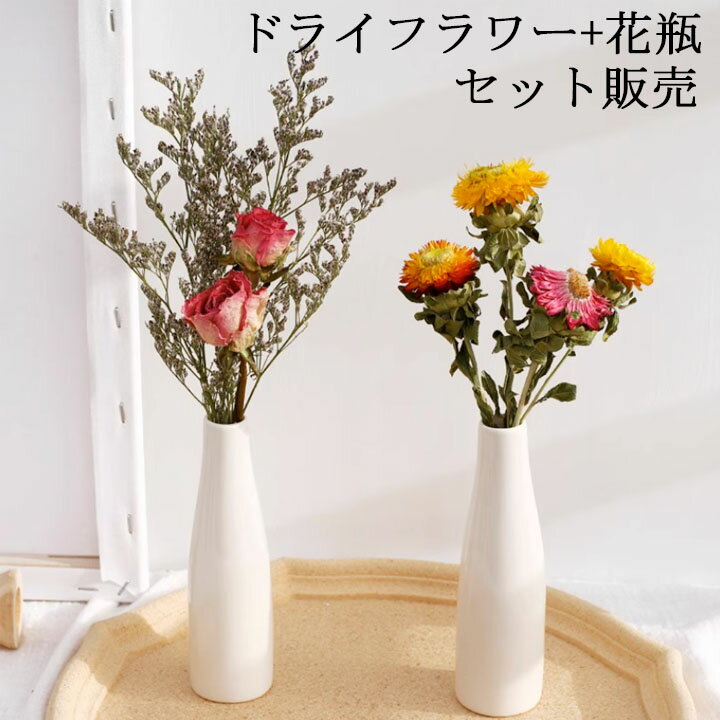 ドライフラワー+花瓶 セット販売 磁器 花束 生花 綿の木 松かさ 黄バラ　ユーカリ 花材 綺麗 かすみそう 部屋飾り 送料無料 敬老の日 母の日 女性 花 プレゼント 自然 ギフト 誕生日 開店祝 開院祝 壁飾 定年 退職 結婚祝い 結婚 父の日 卒業祝い 送料無料