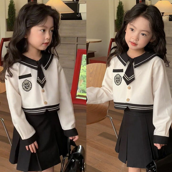 スカート シンプル 卒業式 子供 女の子 膝丈 ネクタイ付属おりません ブラック 着痩せ 長袖 ワンピース..