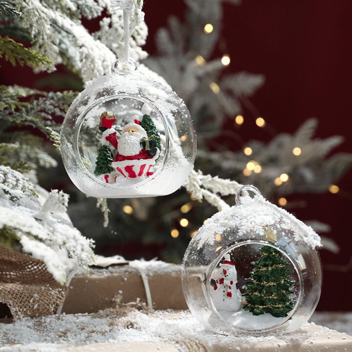 クリスマスボール ガラス サンタクロス クリスマスツリー 鹿 8cm 単品販売 可愛い 飾り ガラス製 ボール クリスマスボール オーナメント デコレーション 装飾 おしゃれ パーティー イベント 透明