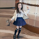 女の子 スカート 入学式 3点セット ベージュ ハート 可愛い カーディガン シャツ スカート カーディガンセット かわいい 長袖 セット 学生制服 キッズ服 ...
