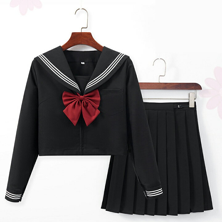 JK セーラー服 長袖 制服 ブラック 上下セット S-5XL JK制服 衣装 コスプレ制服 黒 コスプレ 学生服 半袖 高校生 JK 可愛い レディース 制服 学園祭 大人 半袖 リボン 大きいサイズ コスチューム 入学式 卒業式