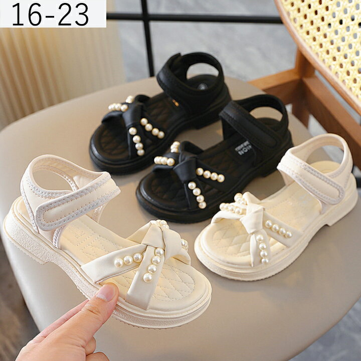 サンダル 女の子 韓国風 ガールズ キラキラ ブラック ベージュ 可愛い シンプル キッズ 16-23 おしゃれ..