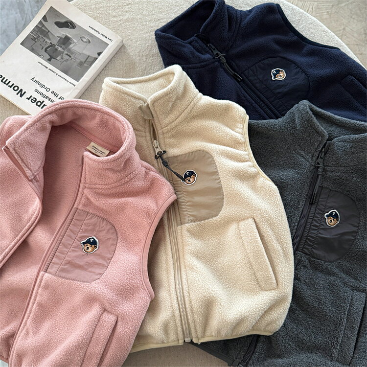 送料無料 ボアベスト ベスト キッズ ジュニア 子供用 女の子 男の子 トップス ノースリーブ 単色 無地 ..