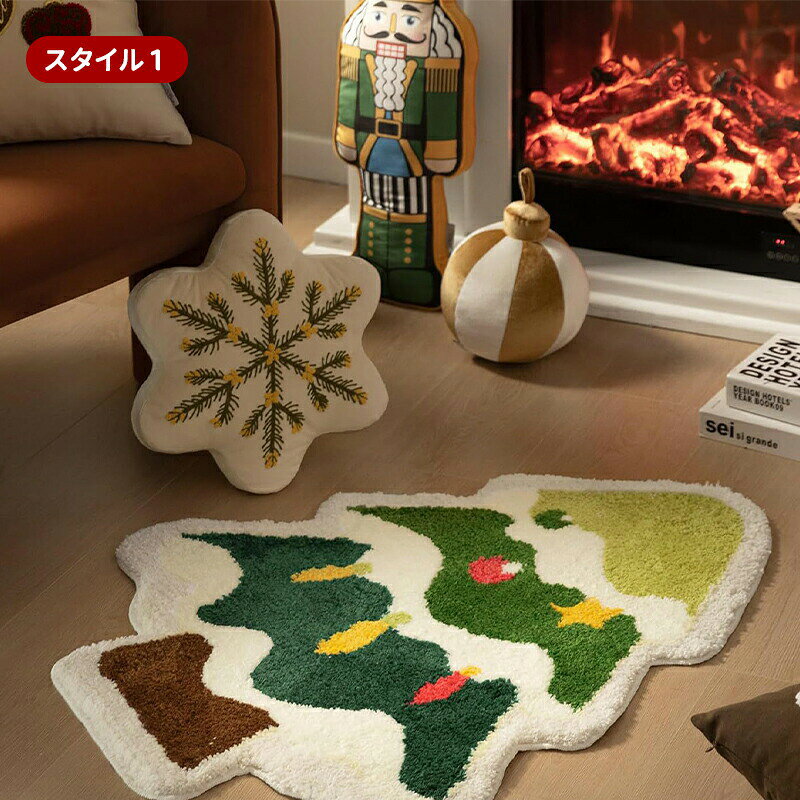 SET MARKETの＼10倍ポイント／クリスマスカーペット サンタクロース クリスマスツリー 雪だるま ジンジャーブレッドマン 玄関マット カーペット フロアマット ラグマット ウェルカムマット フェスティバル 絨毯 飾り キッチン 部屋 レストラン 室内 屋内 可愛い 滑り止め｜アングル3