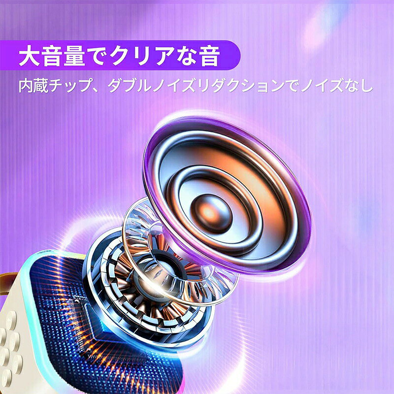 SET MARKETの＼10倍ポイント／カラオケセット Bluetoothマイク 2本 Mini カラオケセット家庭用 カラオケマイク マイク カラオケ カラオケ スピーカー 家庭用 PAセット ワイヤレス マイク karaoke 無線マイク カラーLEDライト Android/iPhoneに対応｜アングル2