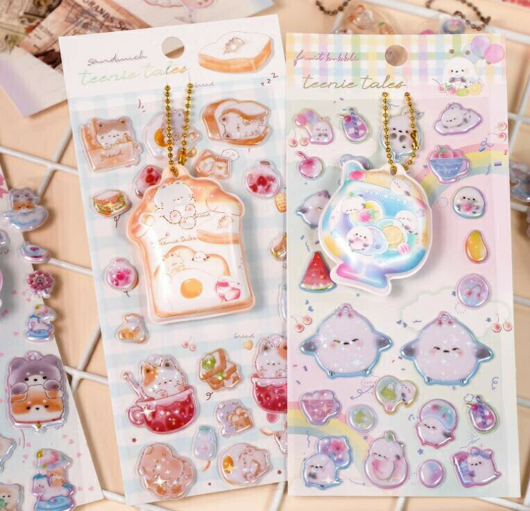 【SNSで大人気&新発売】ぷくぷくシール 立体シール スマホホルダー付きシール 可愛いシール スマホケース飾り 4種類 プチドロップ 装飾用 DIY用 3Dシール 手帳 ステッカーデコ 手作り 3Dステッカー シール交換 手芸用品 ステッカー アルバム ボ setmarket-10001638 SET MARKET パッケージ画像