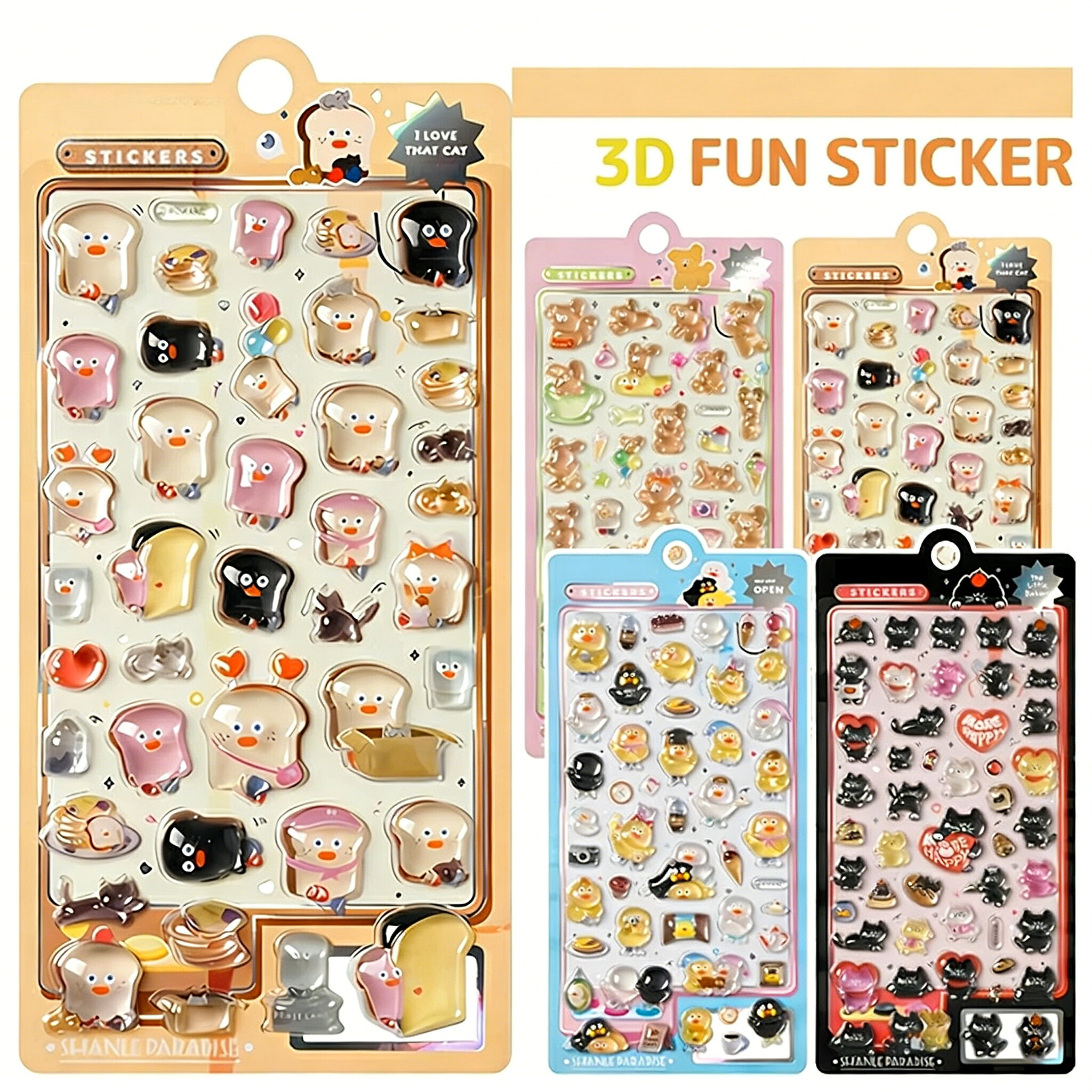 ＼10倍ポイント／ぷくぷくシール ボンボンシール ぷっくりシール ドロップシール デコシール おはじきシール シールセット シールシート つやつや キラキラ ぷにぷに 立体シール 3dシール 韓国風 かわいい 女の子 男の子 シール帳 交換 動物 食べ物 イヌ ねこ アヒル パン setmarket-10001765 SET MARKET パッケージ画像