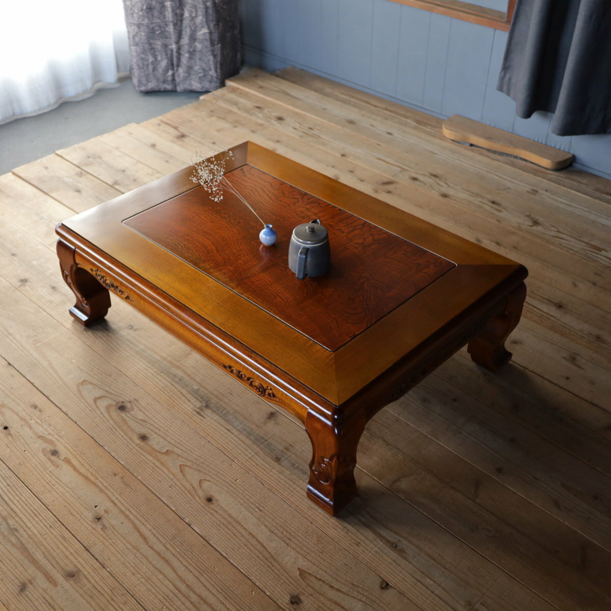 とってもおとくな撮影品限定1台SETOリビングテーブル 105×75 長方形 ケヤキ玉杢突板|北欧|モダン|シンプル|デザイン||おしゃれ|かわいい||日本製|座卓||国産座卓|国産テーブル|