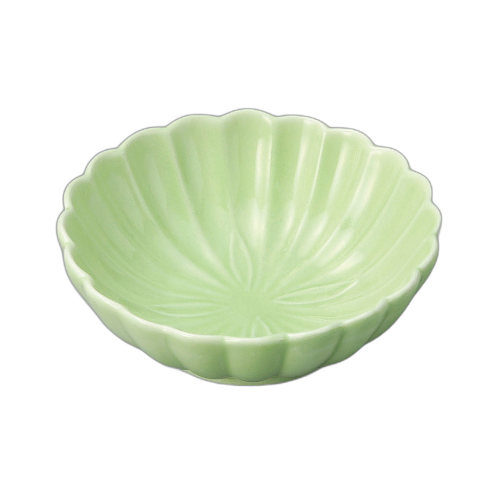 [商品名]　グリーン菊型鉢[素材]　陶磁器[寸法]　11×4cmお店からご自宅まで、季節を問わず、様々なシーンでご利用いただける商品です。[ 11×4cm ] 陶磁器中国製 一部の商品はメーカーよりお取り寄せとなりますので、納期が前後することがございます。あらかじめご了承ください。商品によっては手造りのため、写真と色・かたちが若干異なることがございます。われものですので丁重に梱包させていただいておりますが、ご質問などございましたらお気軽にお問い合わせください。ご注文に関する注意事項は 【こちら】ご購入前にご確認ください。