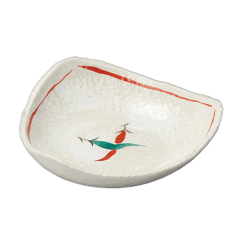 [商品名]　粉引とうがらし三角鉢[素材]　陶磁器[寸法]　16.8×4.5cmお店からご自宅まで、季節を問わず、様々なシーンでご利用いただける商品です。[ 16.8×4.5cm ] 陶磁器 一部の商品はメーカーよりお取り寄せとなりますので、納期が前後することがございます。あらかじめご了承ください。商品によっては手造りのため、写真と色・かたちが若干異なることがございます。われものですので丁重に梱包させていただいておりますが、ご質問などございましたらお気軽にお問い合わせください。ご注文に関する注意事項は 【こちら】ご購入前にご確認ください。