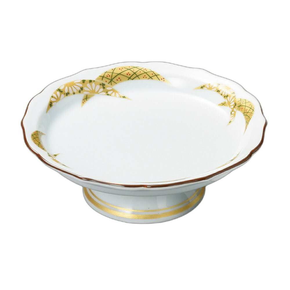 [商品名]　金彩扇高台皿[素材]　陶磁器[寸法]　15×5.2cmお店からご自宅まで、季節を問わず、様々なシーンでご利用いただける商品です。[ 15×5.2cm ] 陶磁器 強化 一部の商品はメーカーよりお取り寄せとなりますので、納期が前後することがございます。あらかじめご了承ください。商品によっては手造りのため、写真と色・かたちが若干異なることがございます。われものですので丁重に梱包させていただいておりますが、ご質問などございましたらお気軽にお問い合わせください。ご注文に関する注意事項は 【こちら】ご購入前にご確認ください。