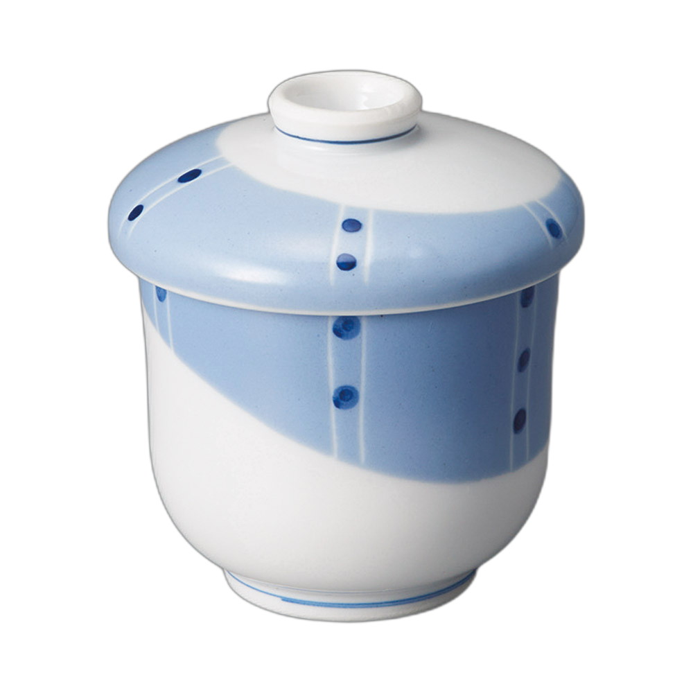 ブルー水玉むし碗（小） [ 6.3×8.3cm・130cc ] | むし碗 | おすすめ 人気 食器 業務用 飲食店 カフェ うつわ 器 おしゃれ かわいい お洒落 可愛い ギフト プレゼント 引き出物 内祝い 結婚祝い 誕生日 贈り物 自宅 イベント