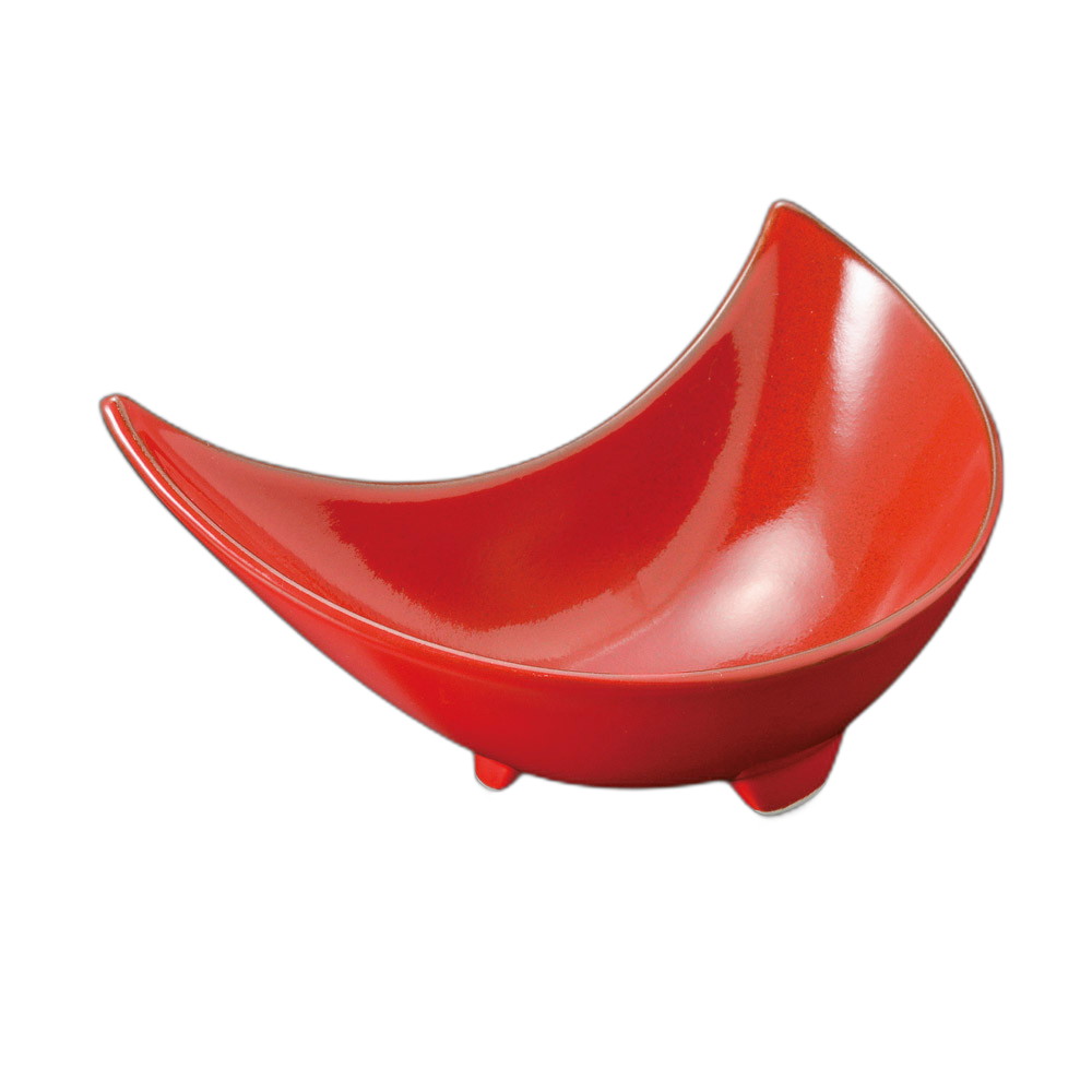 赤釉三日月型向付 [ 18.5×9.6×9.4cm ] | 向付 | おすすめ 人気 食器 業務用 飲食店 カフェ うつわ 器 おしゃれ かわいい お洒落 可愛い ギフト プレゼント 引き出物 内祝い 結婚祝い 誕生日 贈り物 自宅 イベント