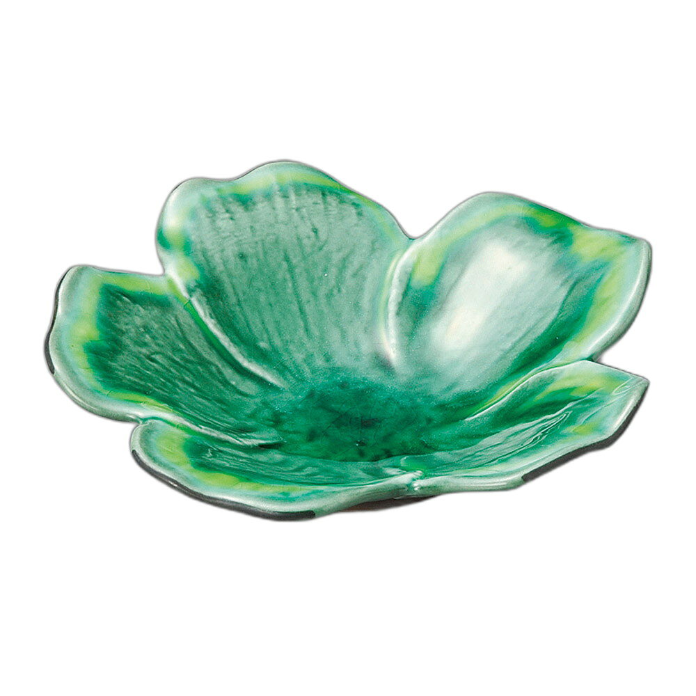 緑釉黄流し花型向付[素材]　陶磁器[寸法]　19.7×19.3×4.8cmお店からご自宅まで、季節を問わず、様々なシーンでご利用いただける商品です。[ 19.7×19.3×4.8cm ] 陶磁器 一部の商品はメーカーよりお取り寄せとなりますので、納期が前後することがございます。あらかじめご了承ください。商品によっては手造りのため、写真と色・かたちが若干異なることがございます。われものですので丁重に梱包させていただいておりますが、ご質問などございましたらお気軽にお問い合わせください。ご注文に関する注意事項は 【こちら】ご購入前にご確認ください。