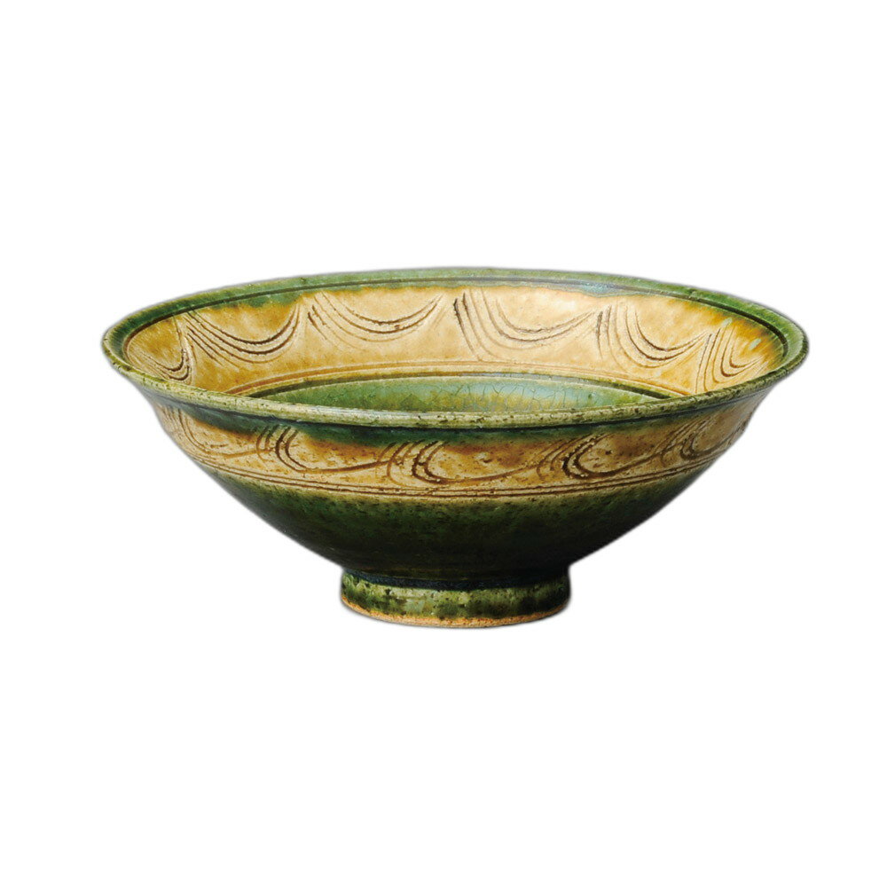 黄瀬戸織部平茶碗 [14.5×5.5cm] | 食器 和食器 業務用 贈答 プレゼント ギフト おしゃれ かわいい お祝い セット ごはん茶碗 お茶碗 茶碗