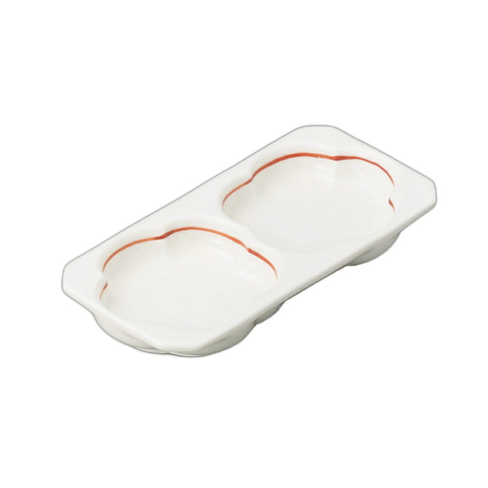 赤ライン梅型二品盛 [13×6.4×1.6cm] | 食器 和食器 業務用 贈答 プレゼント ギフト おしゃれ かわいい ..