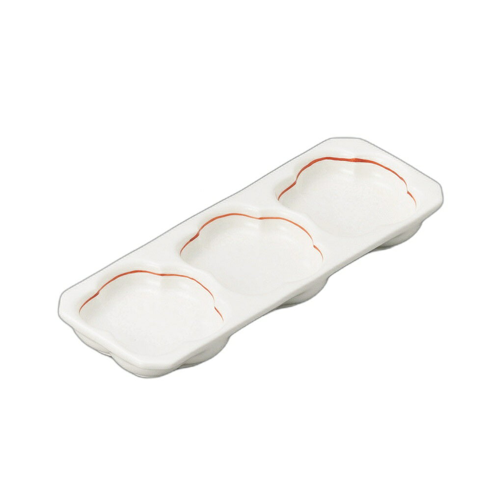 赤ライン梅型三品盛 [17×6.4×1.6cm] | 食器 和食器 業務用 贈答 プレゼント ギフト おしゃれ かわいい ..