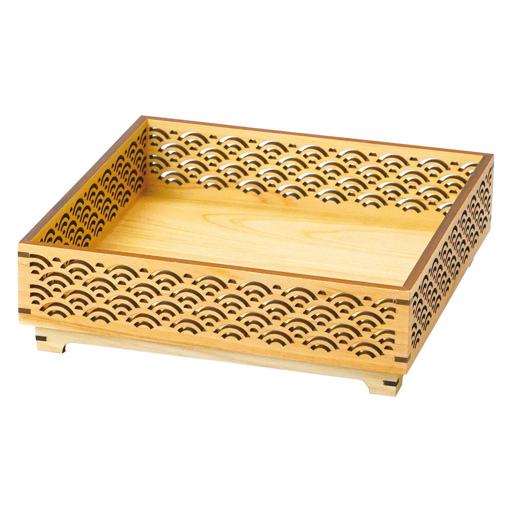 ひのき細密盛器(足付)青海波 [21×21×6.5cm] | 演出小物 容器 銀彩 盛器
