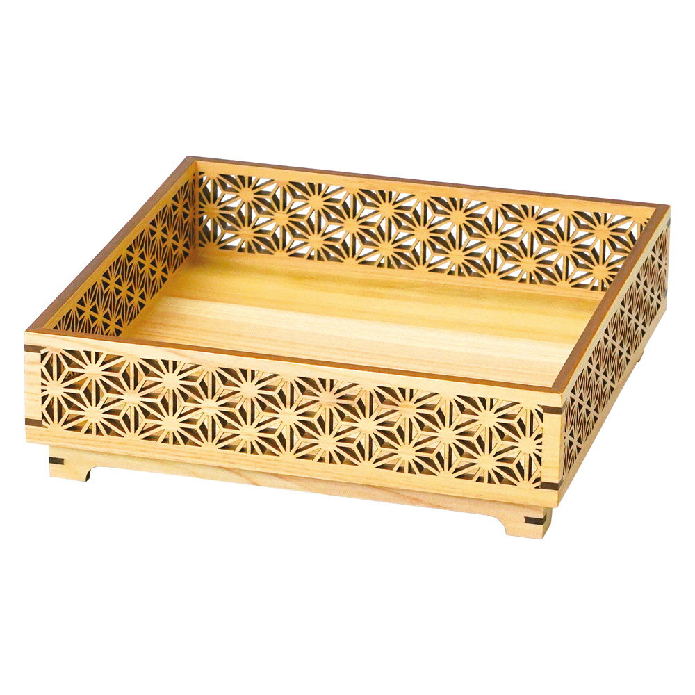 ひのき細密盛器(足付) 麻の葉 [21×21×6.5cm] | 演出小物 容器 銀彩 盛器