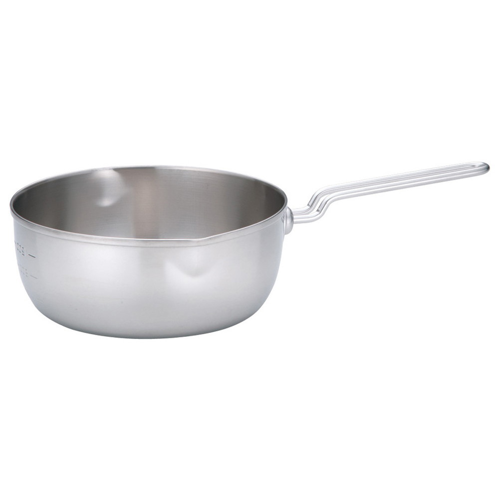 18-10共柄三層鋼雪平鍋(目盛付) 18cm [ 内径:176 x 深さ:78mm 底径:140mm 1.7L ] [ 料理道具 ] | 厨房 食堂 和食 ホテル キッチン 飲食店 業務用