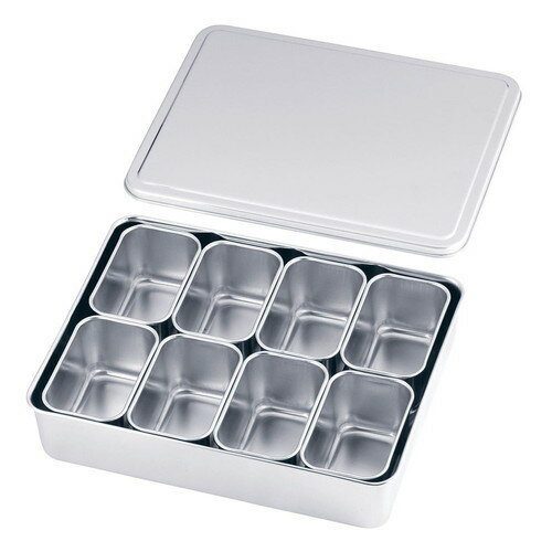 18-8プレス 00号用ヤクミ入 8ヶ入角 [ 幅:285 x 奥行:225 x H60mm ] [ 保存容器 ] | カスターセット 調味料入 卓上 薬味入 調理器具 キッチン 台所 プレゼント ギフト 結婚祝い 引き出物 内祝い 開店祝い 退職祝い せともの 瀬戸物 贈答品 贈り物 人気 通販