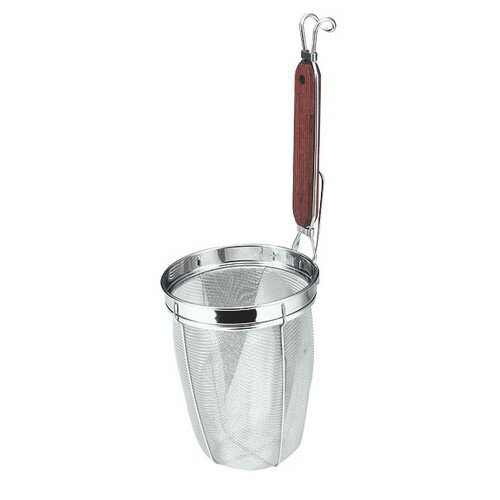 ☆ 調理小物 ☆18-8孔雀木柄深型ラーメン・パスタあげ丸底 [ φ140 x 175 x 400mm ] 【 飲食店 蕎麦屋 ラーメン屋 厨房 業務用 】