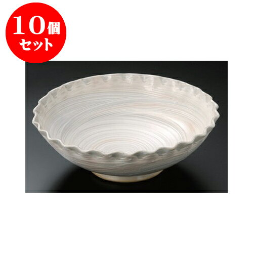 10個セット 大鉢 手造粉引刷毛目10.0波渕丼 [30 x 10cm] 土物 手造り | 丼ぶり カフェ丼 鉢 ラーメン そば うどん ボウル 食器 業務用 飲食店 カフェ うつわ 器 おしゃれ かわいい ギフト プレゼント 誕生日 贈り物 贈答品