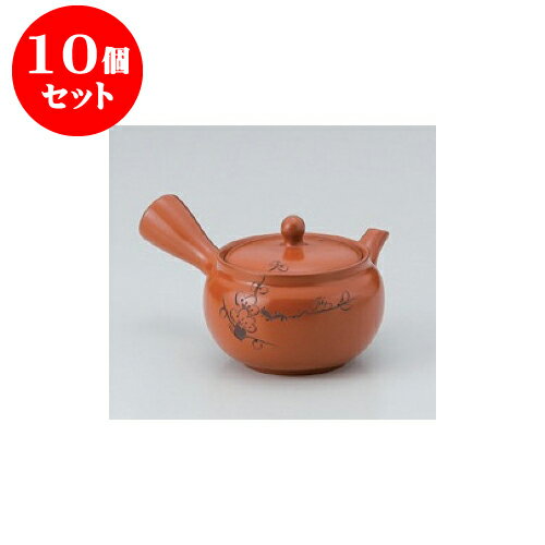 10個セット 急須 朱泥梅急須（帯網） [10 x 8.5cm 360cc] | ポット 急須 きゅうす 土瓶 お茶 一服 まったり 人気 おすすめ 食器 業務用 飲食店 カフェ うつわ 器 おしゃれ かわいい ギフト プレゼント 引き出物 誕生日 贈り物 贈答品 食器セット