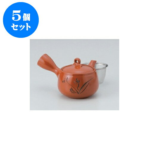 5個セット 急須 朱ラン彫急須（カゴアミ付） [9 x 9cm 310cc] | ポット 急須 きゅうす 土瓶 お茶 一服 まったり 人気 おすすめ 食器 業務用 飲食店 カフェ うつわ 器 おしゃれ かわいい ギフト プレゼント 引き出物 誕生日 贈り物 贈答品 食器セット