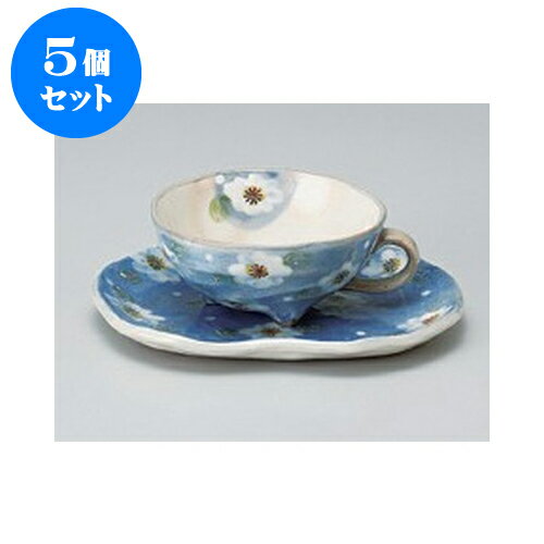 5個セット スープボール 粉引花染ティー＆スープ（青） [18.2 x 15 x 5.5cm] 土物 手洗い | スープ碗 スープ スープマグ 汁椀 人気 おすすめ 食器 洋食器 業務用 飲食店 カフェ うつわ 器 おしゃれ かわいい ギフト プレゼント 引き出物 誕生日 贈り物 贈答品 食器セット