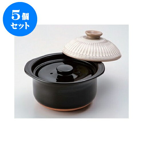 5個セット ご飯鍋 銀峯菊花粉引ご飯鍋2合炊（中蓋付） [21.5 x 19.3 x 15cm 身10.3cm] 直火 | 人気 おすすめ 食器 業務用 飲食店 カフェ うつわ 器 おしゃれ かわいい ギフト プレゼント 引き出物 誕生日 贈り物 贈答品 食器セット