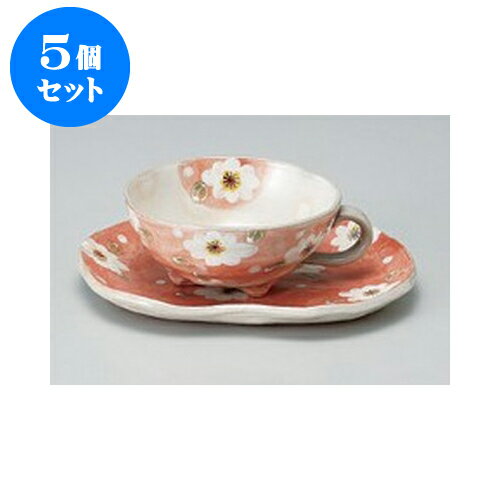 5個セット スープボール 粉引花染ティー＆スープ（赤） [18.2 x 15 x 5.5cm] 土物 | スープ碗 スープ スープマグ 汁椀 人気 おすすめ 食器 洋食器 業務用 飲食店 カフェ うつわ 器 おしゃれ かわいい ギフト プレゼント 引き出物 誕生日 贈り物 贈答品 食器セット