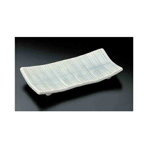 焼物皿 灰青磁折紙型筋紋焼物皿 [23 x 11.5 x 3.8cm]手造り | 焼き物皿 ステーキ皿 サンマ 焼き魚 食器 業務用 飲食店 カフェ うつわ 器 おしゃれ かわいい お洒落 ギフト プレゼント 引き出物 内祝い 結婚祝い 誕生日 贈り物 贈答品 おすすめ 人気