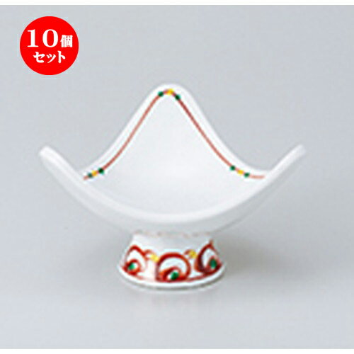 10個セット ☆ 小鉢 ☆ 赤絵点つなぎ三角高台小鉢（大） ［ 11 x 11 x 6.8cm ］ | 小鉢 小 小さい 鉢 ボウル 万能 人気 おすすめ 食器 業務用 飲食店 カフェ うつわ 器 おしゃれ かわいい ギフト プレゼント内祝い 結婚祝い 誕生日 贈り物 贈答品 食器セット