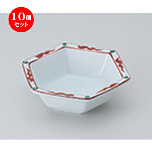 10個セット ☆ 松花堂 ☆ 赤絵小波六角鉢 [ 11.2 x 10 x 3.5cm ］ | 弁当 小鉢 豆皿 幕ノ内 人気 おすすめ 食器 業務用 飲食店 カフェ うつわ 器 おしゃれ かわいい ギフト プレゼント 引き出物 誕生日 贈り物 贈答品 食器セット