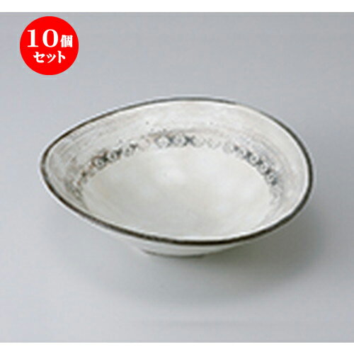 10個セット☆ 多用皿 ☆ 粉引印花紋楕円鉢 [ 21 x 19.5 x 6.3cm ］ | 人気 おすすめ 食器 業務用 飲食店 カフェ うつわ 器 おしゃれ かわいい ギフト プレゼント 引き出物 誕生日 贈り物 贈答品 食器セット