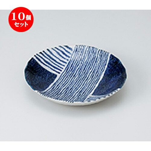 10個セット ☆ 和皿 ☆ ゴス染ストライプ6.0多用皿 [ 18.5 x 3.6cm ］ | 中皿 デザート皿 取り皿 人気 食器 業務用 飲食店 カフェ ホテル SNS プレゼント内祝い ギフト パーティ 引き出物 SNS SNS 家庭用 食器セット