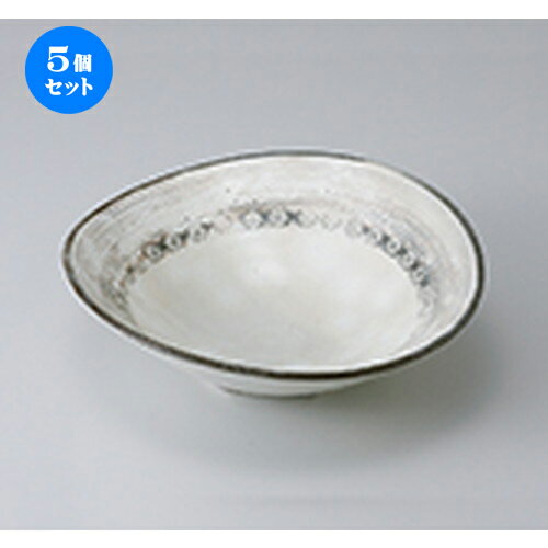 5個セット☆ 多用皿 ☆ 粉引印花紋楕円鉢 [ 21 x 19.5 x 6.3cm ］ | 人気 おすすめ 食器 業務用 飲食店 カフェ うつわ 器 おしゃれ かわいい ギフト プレゼント 引き出物 誕生日 贈り物 贈答品 食器セット