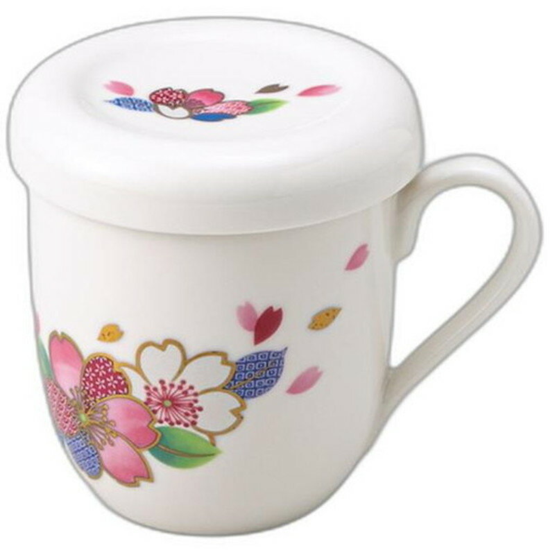 NP蓋付きマグカップ桜柄（茶コシ付） [ 7.7 x 7.7 x 9cm 300cc ] | マグカップ | おすすめ 人気 食器 業務用 飲食店 カフェ うつわ おしゃれ かわいい 可愛い ギフト プレゼント 引き出物 結婚祝い 誕生日