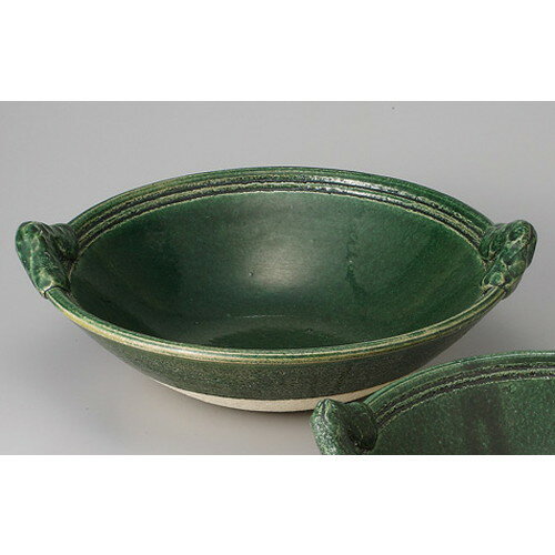 ☆ 陶板 ☆ 織部（耐熱） 手付鍋（中） [ 27.5 x 25.5 x 9cm 1250g ] 【 料亭 旅館 和食器 飲食店 業務用 】