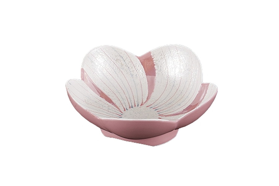 ピンク釉二色一珍 花形向付(強化)[14.6x14.4x5.7cm] |和食器　向付　懐石料理　ピンク　花形
