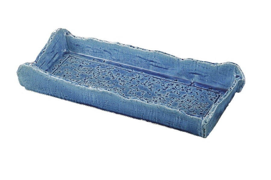 トルコ釉 石目折込長鉢[32.4x15.7x5.5cm] |和食器　長鉢　おしゃれ　おすすめ　青　トルコ釉