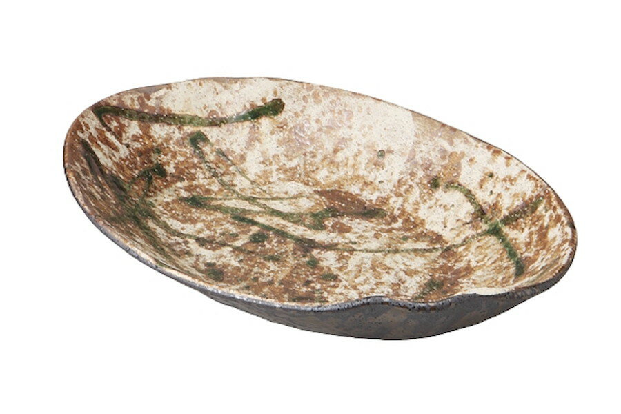 かいらぎ織部散し 楕円8.0鉢[28x19.4x5cm] |和食器　重厚感　多用途　料亭　おすすめ