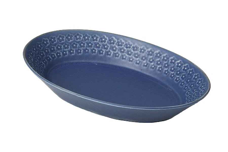 ネイビー 印花楕円鉢[26.5x17x4.7cm (800cc)] |和食器　ブルー　かわいい　多用途　おすすめ
