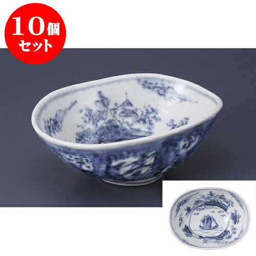 10個セット 向付 青しめ古染山水楕円向付 [17.6 x 14 x 7cm] | 和食器 鉢 小鉢 ボウル 浅鉢 料亭 ホテル 食器 業務用 飲食店 カフェ うつわ 器 おしゃれ かわいい ギフト プレゼント 内祝い 誕生日 贈り物 贈答品 おすすめ 食器セット