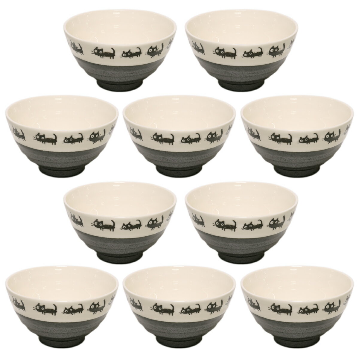10個セット 夫婦茶碗 黒ねこ黒飯碗 [11.2 x 6.5cm] 料亭 旅館 和食器 飲食店 業務用 | 茶碗 湯呑 ペア 夫婦 湯のみ ちゃわん 人気 おすすめ 食器 業務用 飲食店 カフェ うつわ 器 おしゃれ かわいい ギフト プレゼント 引き出物 誕生日 贈り物 贈答品