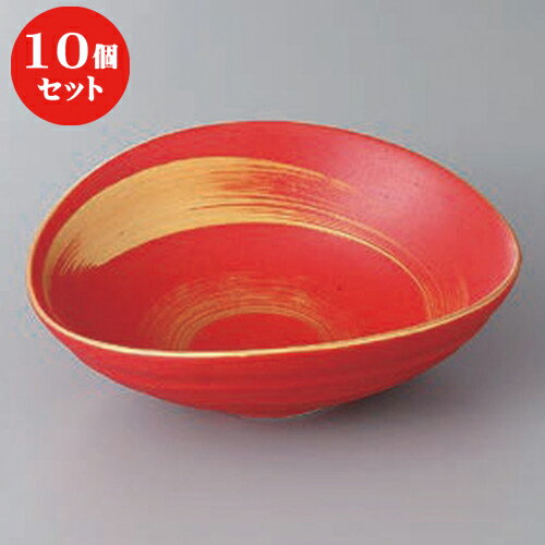 10個セット ☆ 向付 ☆赤釉金彩刷毛目渦楕円向付 [ 17.3 x 15.5 x 6cm ] | 和食器 鉢 小鉢 ボウル 浅鉢 料亭 ホテル 食器 業務用 飲食店 カフェ うつわ 器 おしゃれ かわいい ギフト プレゼント 内祝い 誕生日 贈り物 贈答品 おすすめ 食器セット