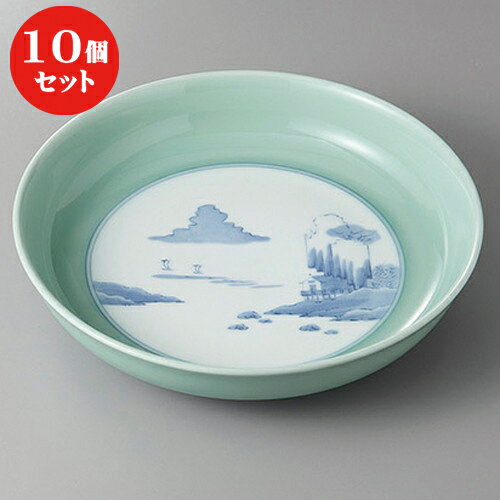 10個セット ☆ 有田焼盛皿 ☆有田焼青磁内山水8号鉦鉢 [ 24.5 x 5cm ] | 人気 おすすめ 食器 洋食器 業務用 飲食店 カフェ うつわ 器 おしゃれ かわいい ギフト プレゼント 誕生日 贈答品 食器セット 食器セット