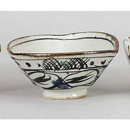 中平 サビ絵三角飯碗(小) [12 x 6cm] 土物 | ちゃわん お茶碗 飯碗 ご飯茶碗 白米 人気 おすすめ 食器 業務用 飲食店 カフェ うつわ 器 おしゃれ かわいい ギフト プレゼント 引き出物 誕生日 贈り物 贈答品