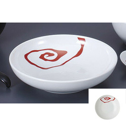 中華単品 雲竜21cmめん皿白釉赤柄 [21.3 x 5.3cm] | 丸皿 プレート メイン ケーキ デザート チャーハン..